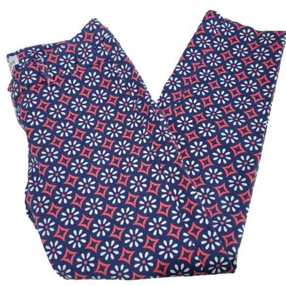 Old Navy "The Diva" Daisy Ankle Pants Salmon Pink Blue Size 8 Regular - Picture 3 of 10